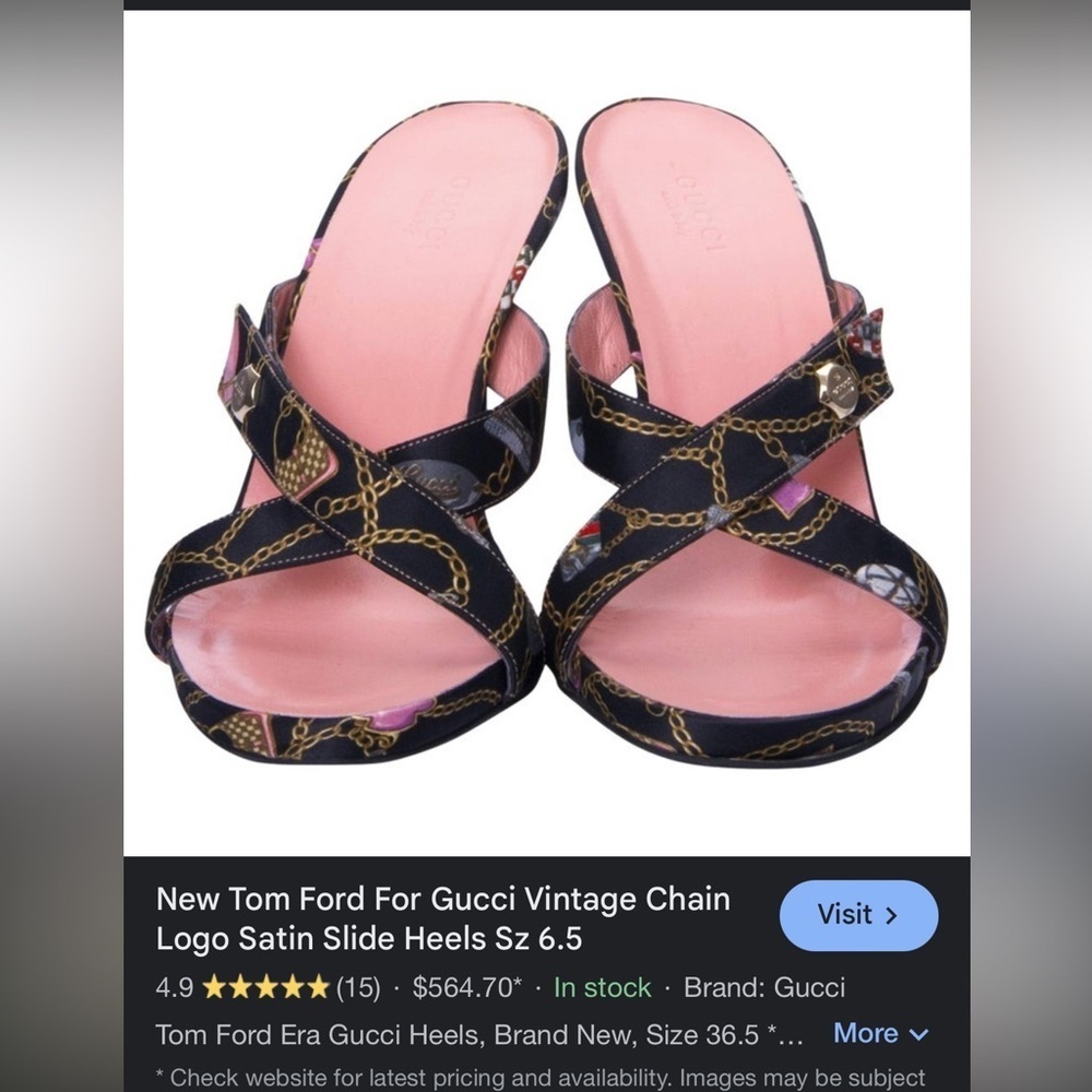 GUCCI Tom Ford For Gucci Vintage Chain Logo Satin Slide Heels size 7 - Picture 16 of 16